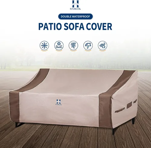 Vista 2 de HAMLER Funda para sofá de patio - Resistente impermeable, funda para sofá de exterior de 2 plazas, con ventilaciones y asas, se ajusta hasta 48