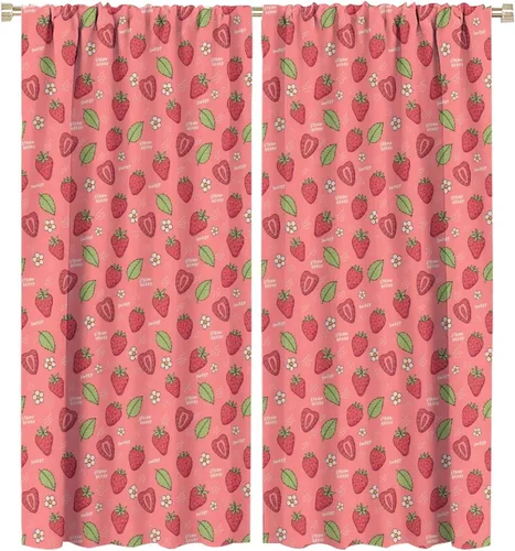Vista 22 de Cortinas bohemias con diseño de fresas, bonitas cortinas bohemias con bolsillo para barra de fruta, tratamiento de ventana para cocina, sala