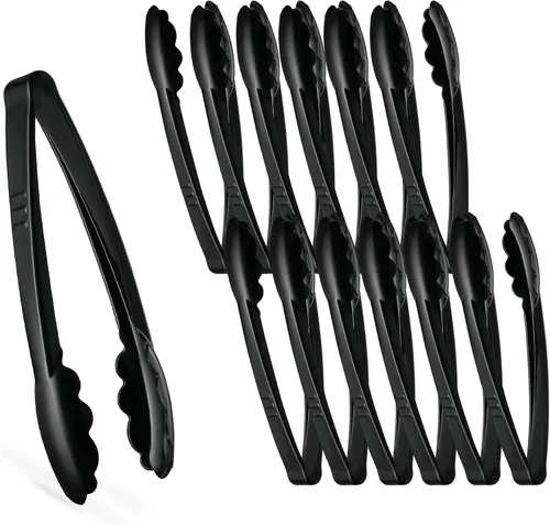 Vista 9 de Plasticpro Juego Combinado de Pinzas para Servir Negras Reutilizables de Servicio Pesado - 4 Piezas (7.5'', 9'', 12'') para Cocina, Barbacoa