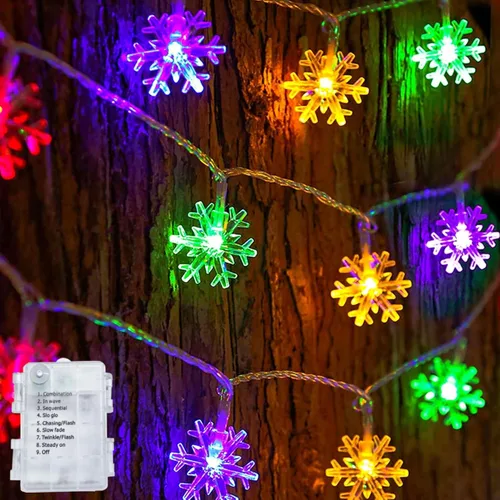 Vista 8 de Dazzle Bright Cadenas de luces de copo de nieve de Navidad, paquete de 2, total de 100 LED, 50 pies, luces de Navidad que funcionan
