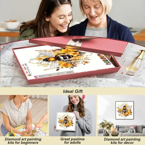 Vista 3 de SJUTOUCI Kits de pintura de diamantes para adultos, kits de arte de diamantes de abeja para principiantes 5D DIY flor diamante puntos arte