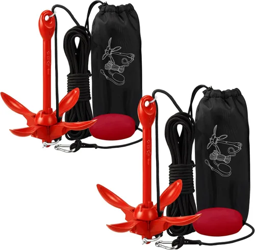 Vista 47 de Lounsweer Paquete de 2 anclajes de kayak marino de 1.5/3.5 libras, kit de anclaje plegable para barco, kayak, pesca, accesorios para botes pequeños