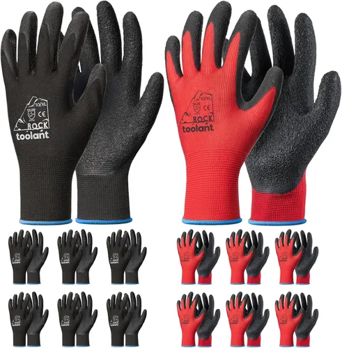 Vista 42 de toolant Guantes de trabajo de látex arrugado a granel, guantes de seguridad con revestimiento de goma para hombres y mujeres, 12 pares para Negro