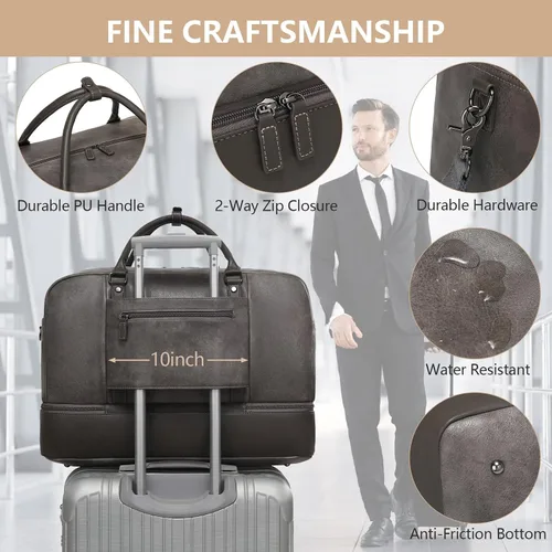 Vista 5 de Wogarl Bolsa de fin de semana para mujeres y hombres, bolsa grande de viaje, Gris, Moda