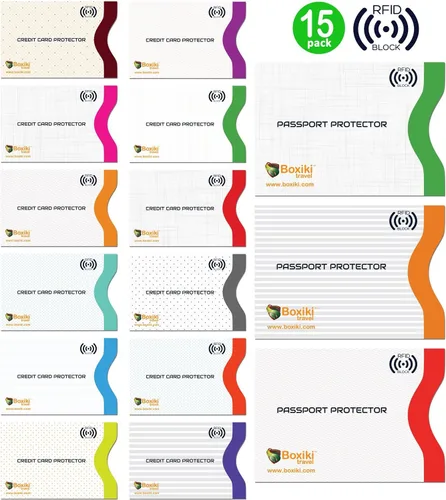 Vista 6 de Fundas de bloqueo RFID para pasaporte y tarjetas de crédito, Blanco, Blanco - 15 piezas