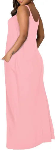 Vista 4 de OFEEFAN - Maxivestido de verano para mujer, diseño con tirantes delgados y bolsillos.