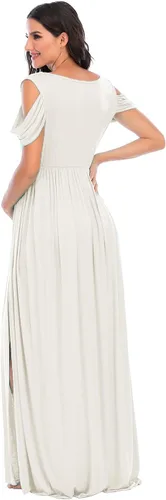 Vista 4 de ZIUMUDY - Vestido de maternidad con hombros descubiertos y cuello en V, envolvente, para sesiones de fotos y baby shower, maxi