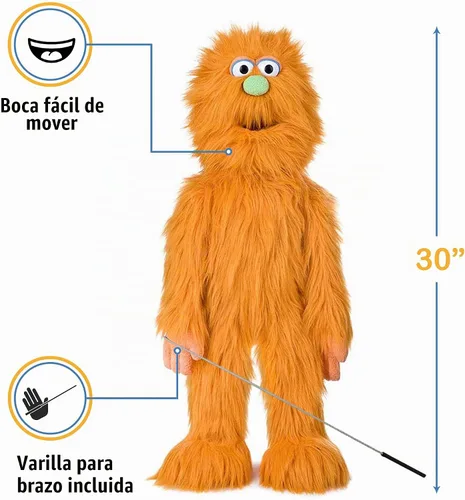 Vista 3 de Marioneta de monstruo naranja de 30 pulgadas, títere de estilo ventrílocuo de cuerpo entero