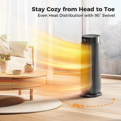 Vista 4 de BREEZOME Calentadores de Espacio para Uso Interior, 1500W, con Termostato, Temporizador de 24H, Oscilación de 90°, Silencioso, Portátil, Cerámica