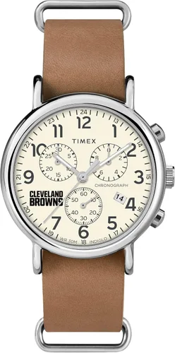 Vista 9 de Timex Tribute NFL Weekender Chrono - Correa de piel de cuarzo para hombre (1.575 in)