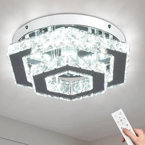 Vista 10 de Candelabro LED Moderno de Montaje al Ras Lámpara de Techo Candelabros de Cristal para Sala de Estar Dormitorio Comedor Cocina (6500K Blanco Frío)