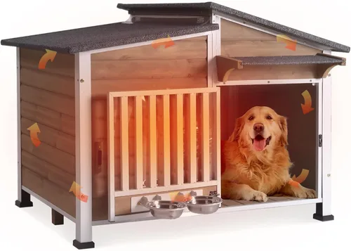 Vista 15 de GUTINNEEN - Casa térmica para perros con aislamiento para exteriores, resistente a la intemperie, con almohadilla térmica controlada por termostato