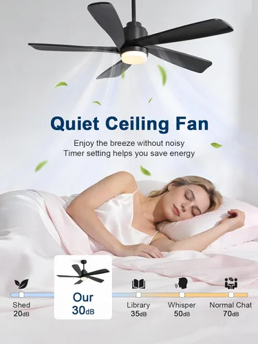Vista 3 de Sofucor Ventilador de techo con luces y control remoto, ventilador de techo de madera moderno de 52 pulgadas para interiores, casa de campo Negro