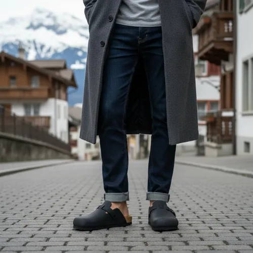 Vista 5 de CUSHIONAIRE Haze Zuecos para hombre, cómodos zuecos sin cordones para hombre con soporte de arco y plantilla de gamuza de corcho, zapatos perfectos