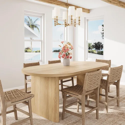 Vista 20 de GarveeHome 63" Long Oval Dining Table with Wooden Base for 4-6 People