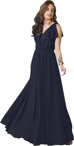 Vista 20 de KOH KOH Vestido largo maxi para mujer 2025 con cuello en V, sin mangas, con volantes, para dama de honor, baile de graduación Negro