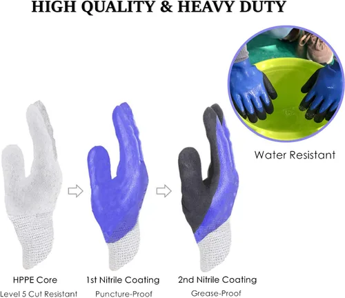 Vista 4 de Guantes de jardinería duraderos para hombres, guantes de jardín de nitrilo resistentes, guantes de trabajo de doble capa, resistentes a cortes, a