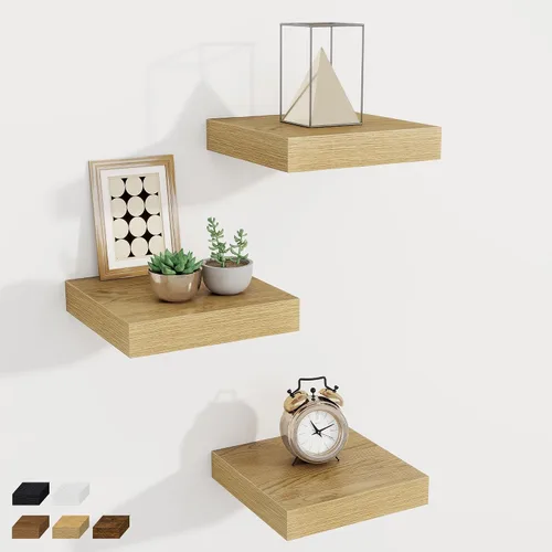 Vista 51 de Fun Memories Pequeños estantes flotantes para pared, estantes cuadrados de pared de 8 pulgadas con soportes invisibles, estantes negros para baño