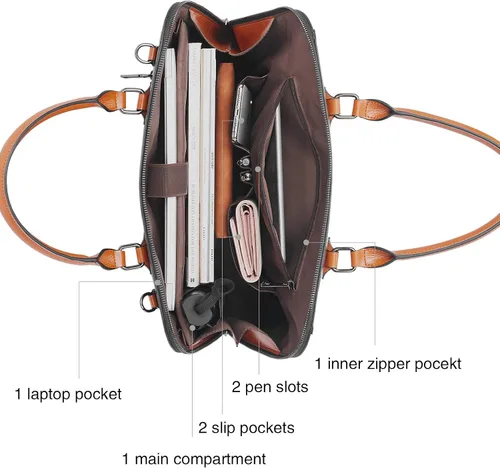 Vista 3 de BOSTANTEN Maletín de cuero para mujer de 15.6 pulgadas, bolso de hombro para laptop, oficina, trabajo, bolsos cruzados y carteras de cuero