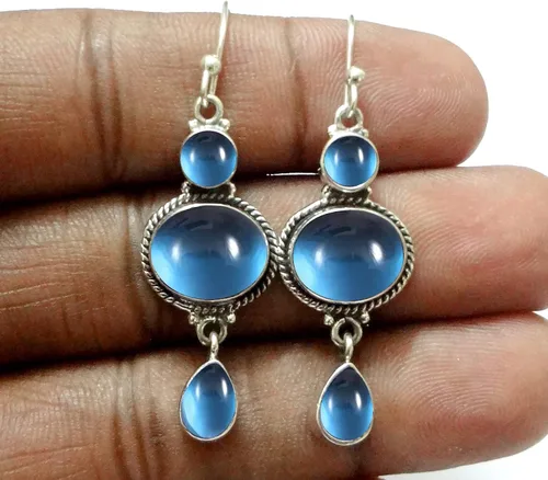 Vista 20 de Pendientes colgantes de plata esterlina fina para mujeres y niñas, aretes colgantes de piedras preciosas auténticas, aretes colgantes de gota