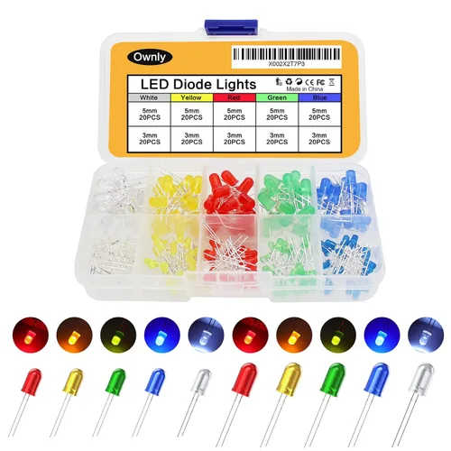 Vista 9 de 200 piezas de kit de surtido de diodos LED de 3 mm de luz emisora de LED, conjunto variado de componentes de circuito LED difusos redondos