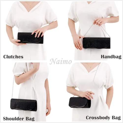 Vista 4 de Naimo - Deslumbrante bolsa pequeña de solapa, con cadena desmontable para eventos nocturnos.