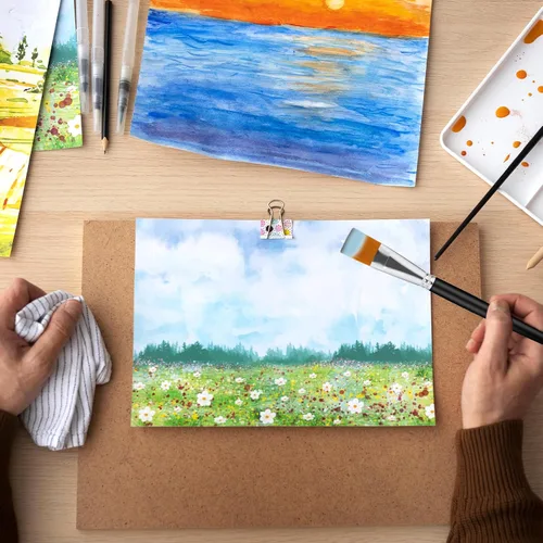 Vista 5 de 10 pinceles planos de pintura acrílica de 1 pulgada, pincel de pintura para acuarela, pintura al óleo, acrílico, arte de uñas, manualidades, pintura