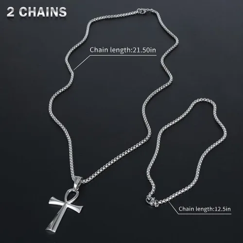 Vista 2 de Colgante de cruz para espejo retrovisor de coche, adorno colgante de acero inoxidable copto Ankh Cruz collar amuleto crucifijo joyería hombres niños