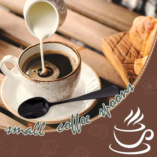 Vista 5 de 8pcs Demitasse Espresso Cucharas, 4.9 pulgadas de acero inoxidable Mini cuchara de café cucharas pequeñas para postre (negro)