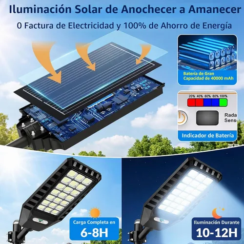 Vista 4 de Solar Street Light Outdoor Waterproof, 23” Large Solar Light with Motion Sensor, 6500K Dusk to Dawn Security LED Flood Light, Commercial Outdoor