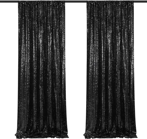 Vista 101 de Cortinas de fondo de lentejuelas con purpurina azul bebé, 2 piezas de 2 x 8 pies, telón de fondo de fiesta de baby shower para niños, hermosas
