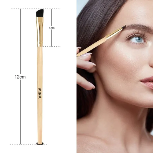Vista 3 de MINA ibrow Cepillo profesional para cejas en ángulo con mango de bambú (paquete de 1) Aplicador de brochas de maquillaje de ojos Cepillos