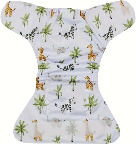 Vista 6 de 3 unidades de pañales de tela reutilizables con diseño de sujetadores de gancho y bucle con 3 insertos de microfiador (estampados de animales)
