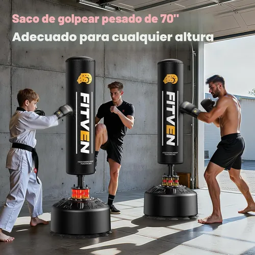 Vista 6 de FITVEN - Bolsa de boxeo independiente con guantes de boxeo, bolsa de boxeo pesada con base de ventosa - Bolsa de kickboxing para hombres