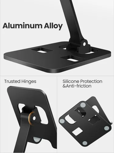 Vista 3 de Soporte de teléfono para escritorio, soporte plegable doble para teléfono celular, soporte portátil totalmente ajustable para iPhone 17, 16, 15, 14