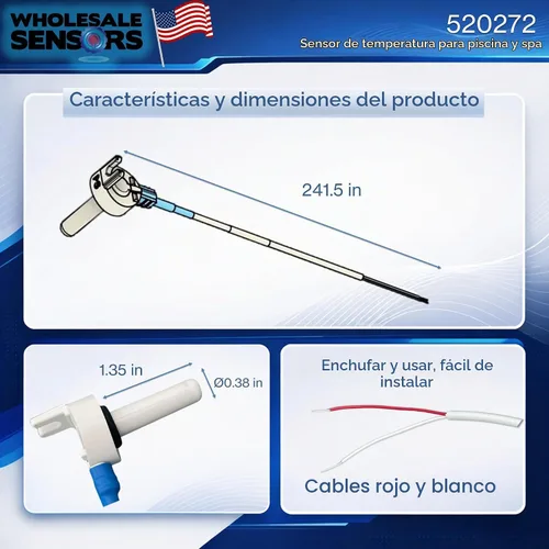 Vista 3 de Pentair 520272 - Cable de repuesto para sensor de temperatura de 20 pies, garantía de 12 meses