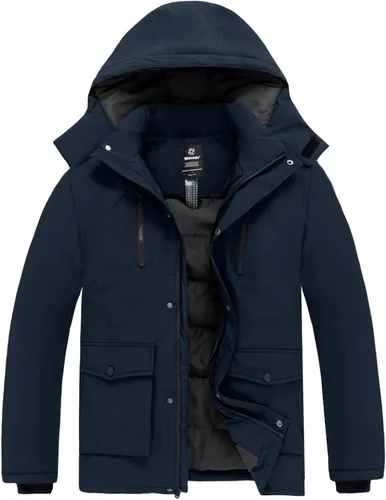 Vista 8 de wantdo Abrigo de invierno grueso para hombre, chaqueta de parka cálida con capucha