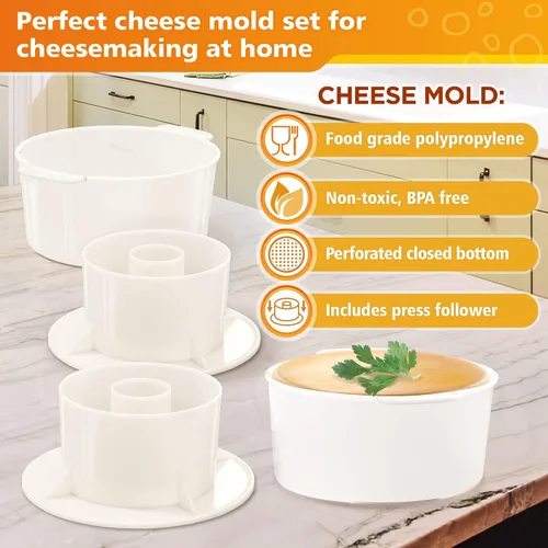 Vista 15 de Molde de queso - Kit de fabricación de queso 2 piezas - Suministros para hacer queso - Juego de queso para prensa - Paneer Maker - Ideal para quesos