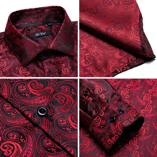 Vista 5 de Dubulle Camisa de vestir para hombre, diseño floral de cachemira, camisas de manga larga para hombre, camisas casuales con botones, traje formal