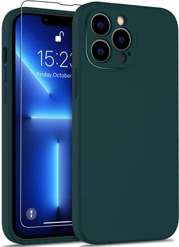 Vista 8 de DEENAKIN Funda compatible con iPhone 13 Pro Max con protector de pantalla, silicona suave y sedosa, funda de cámara mejorada, funda protectora