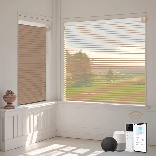 Vista 13 de TIPIACE - Persianas motorizadas Shangri-la compatibles con Alexa (blanco-Z601) Motorized Design with Remote & Alexa Voice Control, 60% blackout