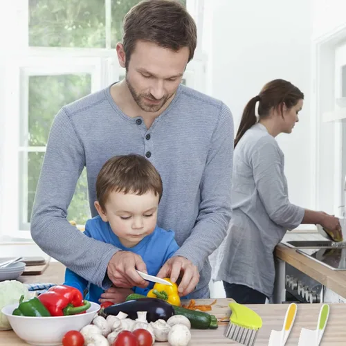 Vista 6 de Suhctuptx Cuchillos de cocina para niños, juego de cuchillos de nailon para niños pequeños con cortador ondulado, cuchillo seguro para niños