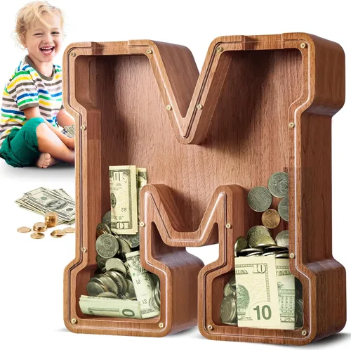 Vista 48 de SummiDate Alcancía de madera de letra para niños y niñas, Alfabeto, personalizada, regalo de cumpleaños y pascua para niños (A)