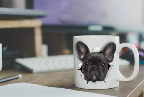 Vista 5 de Taza negra de bulldog francés – Taza de café divertida de cerámica – Regalo perfecto de bulldog francés – Bonita taza de café novedosa – Gran