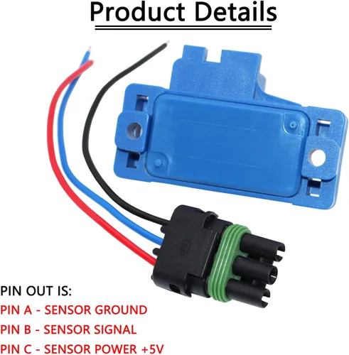 Vista 3 de Sensor de Presión Absoluta MAP de Colector de 3 Bares con Turbo Boost y Conector de Cable Pigtail 12223861 Compatible con GM Chevy Buick GMC Pontiac