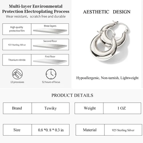 Vista 63 de Aretes de aro gruesos de oro para mujer, chapados en oro de 14 quilates, aretes de aro triple, hipoalergénicos, a la moda, aretes de aro gruesos