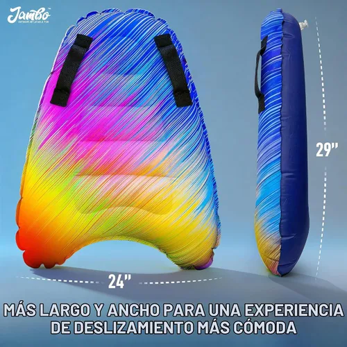 Vista 5 de JAMBO Tabla de surf inflable con asas, tabla de boogie para playa, tabla de surf flotante, flotadores de piscina, juguete de playa para niños