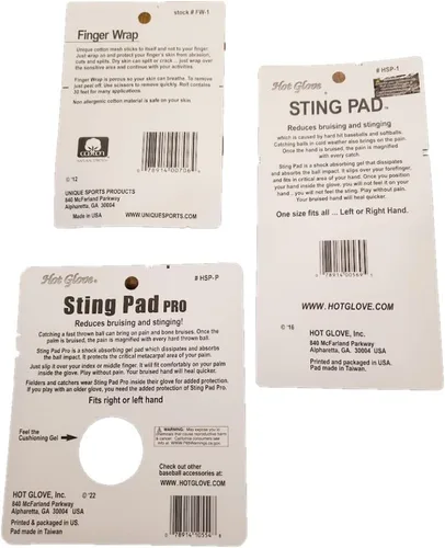 Vista 6 de Hot Glove Paquete de 3 piezas de protección de manos de béisbol Sting Pad Pro con envoltura para dedos