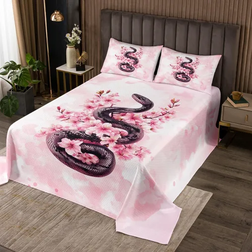 Vista 4 de Manfei Juego de colcha de cerdo rosa para niños, tamaño individual, bonito juego de 2 piezas para decoración de habitación de niñas y adolescentes
