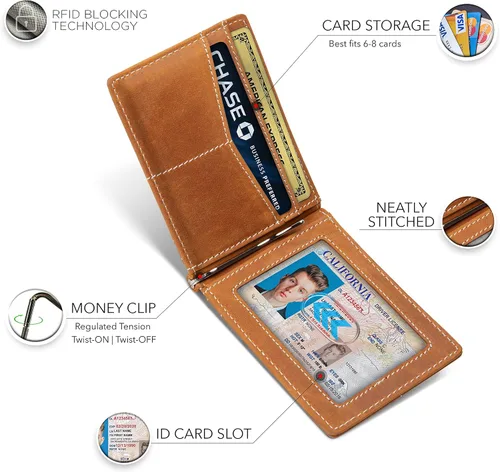 Vista 29 de SERMAN BRANDS RFID Blocking Wallet Slim Bifold - Genuine Leather Minimalist Front Pocket Wallets for Men with Money Clip Gift